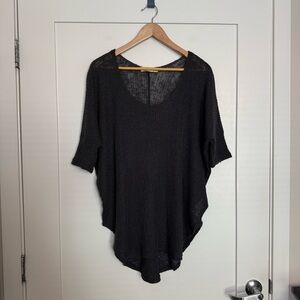 Staring at Stars Anthropologie Boxy Top M Gray Open Knit Scoop Neck Short Sleeve